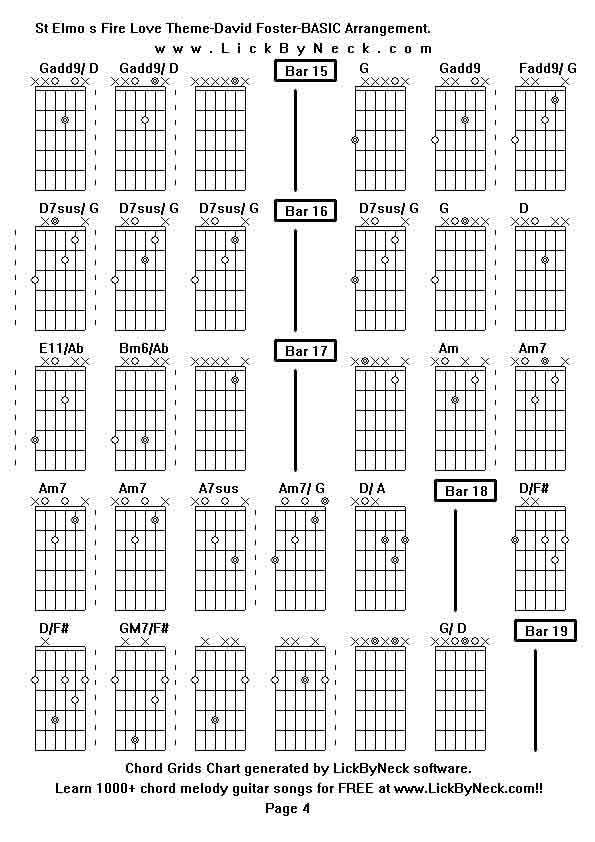 Chord Grids Chart of chord melody fingerstyle guitar song-St Elmo s Fire Love Theme-David Foster-BASIC Arrangement,generated by LickByNeck software.